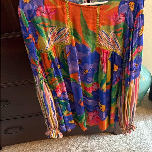 Anthropologie Bl-nk Miranda Peasant Blouse Rare Purple/Orange 1x - Picture 3 of 5